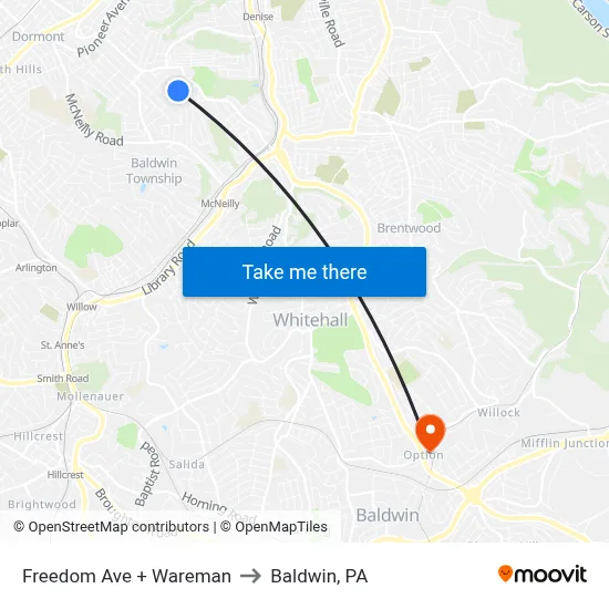 Freedom Ave + Wareman to Baldwin, PA map