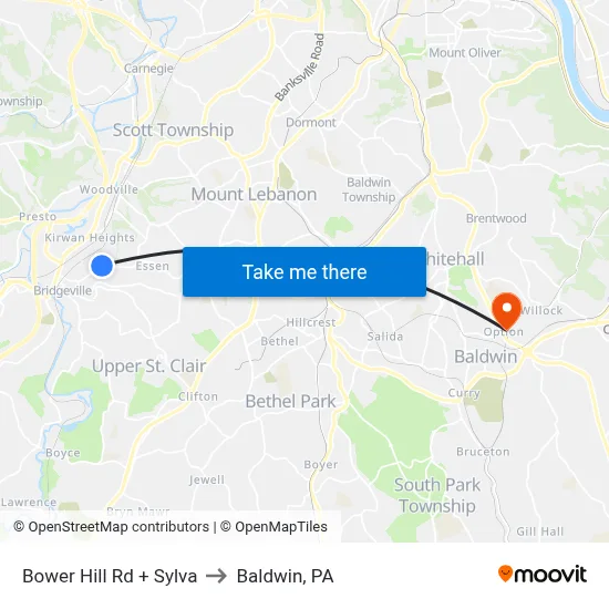Bower Hill Rd + Sylva to Baldwin, PA map