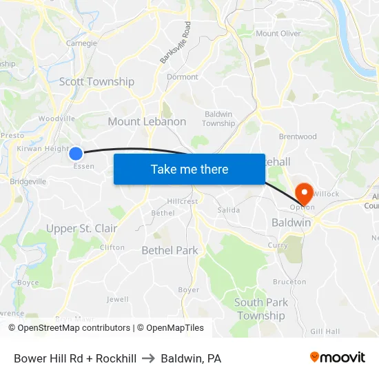 Bower Hill Rd + Rockhill to Baldwin, PA map