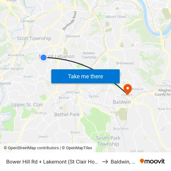 Bower Hill Rd + Lakemont (St Clair Hosp) to Baldwin, PA map