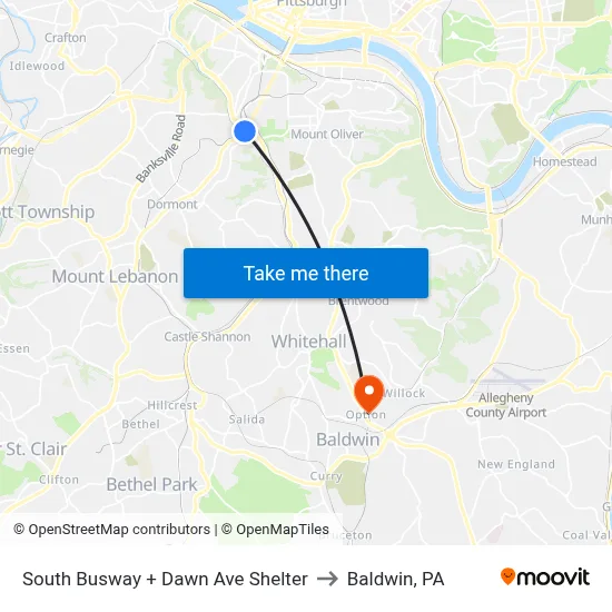 South Busway + Dawn Ave Shelter to Baldwin, PA map