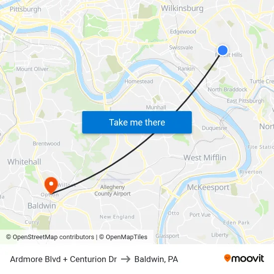 Ardmore Blvd + Centurion Dr to Baldwin, PA map