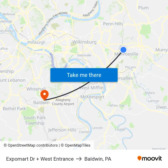 Expomart Dr + West Entrance to Baldwin, PA map
