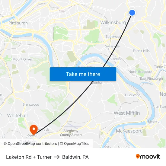 Laketon Rd + Turner to Baldwin, PA map