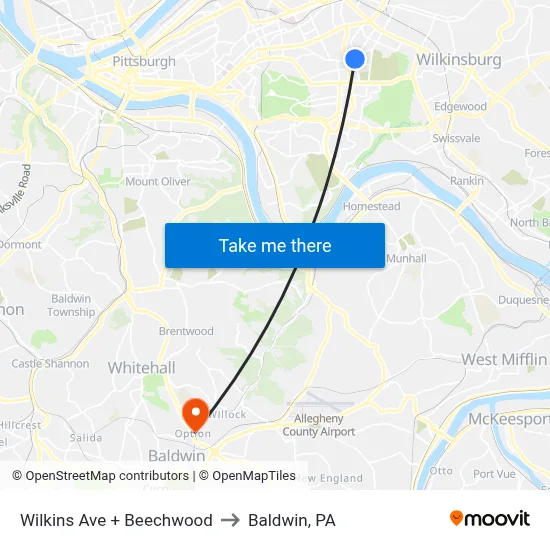 Wilkins Ave + Beechwood to Baldwin, PA map