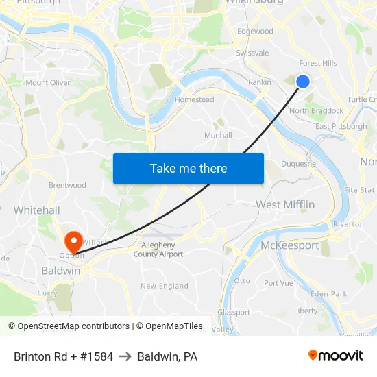 Brinton Rd + #1584 to Baldwin, PA map