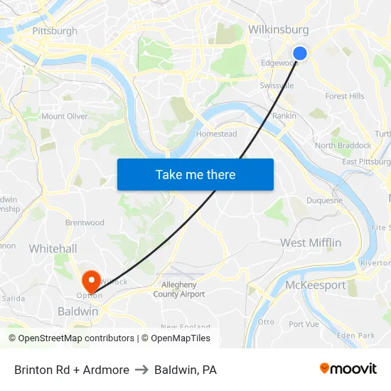 Brinton Rd + Ardmore to Baldwin, PA map