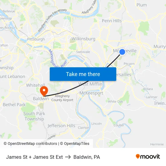 James St + James St Ext to Baldwin, PA map
