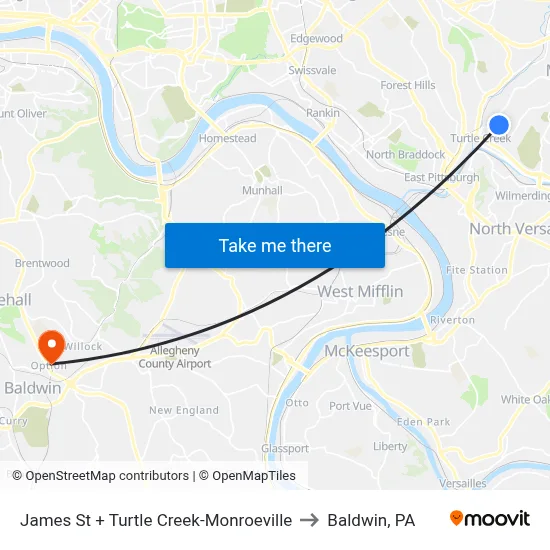 James St + Turtle Creek-Monroeville to Baldwin, PA map