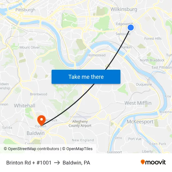 Brinton Rd + #1001 to Baldwin, PA map