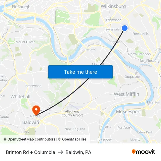 Brinton Rd + Columbia to Baldwin, PA map