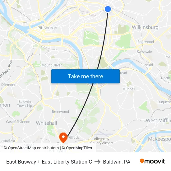 East Busway + East Liberty Station C to Baldwin, PA map