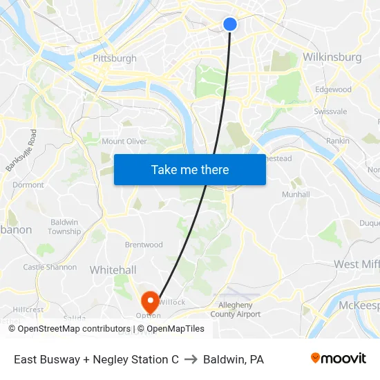 East Busway + Negley Station C to Baldwin, PA map