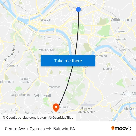 Centre Ave + Cypress to Baldwin, PA map