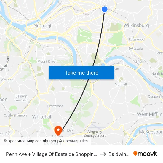 Penn Ave + Village Of Eastside Shopping Center to Baldwin, PA map