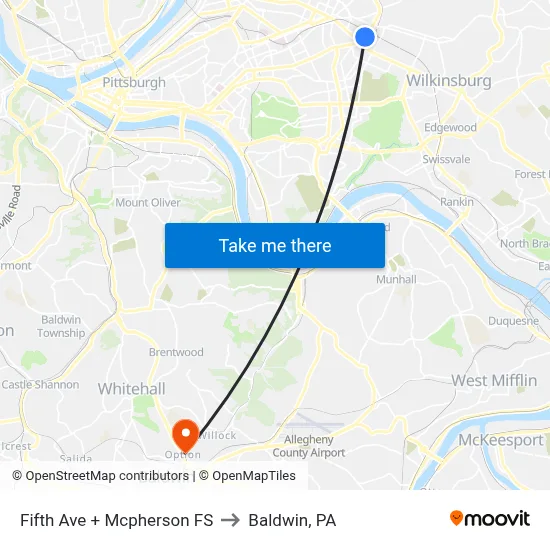 Fifth Ave + Mcpherson FS to Baldwin, PA map