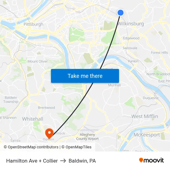 Hamilton Ave + Collier to Baldwin, PA map