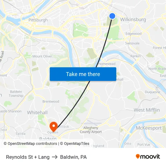 Reynolds St + Lang to Baldwin, PA map