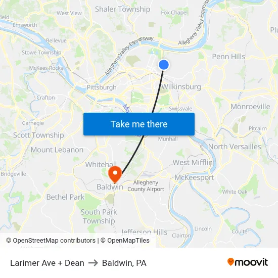 Larimer Ave + Dean to Baldwin, PA map