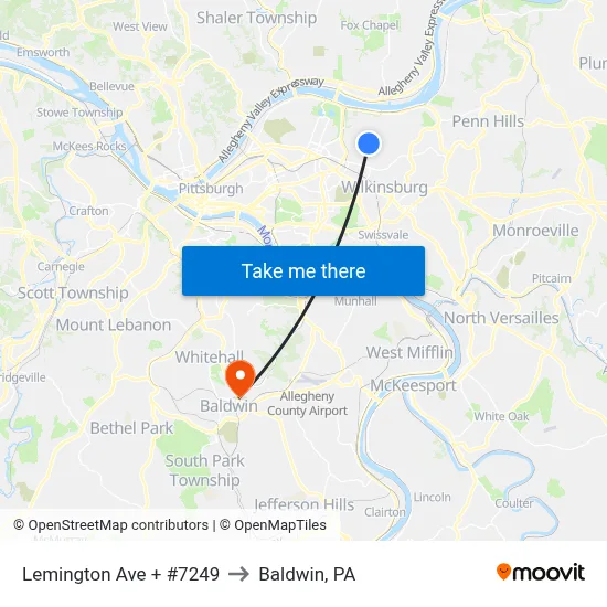Lemington Ave + #7249 to Baldwin, PA map