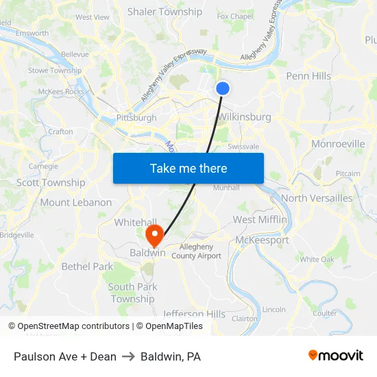 Paulson Ave + Dean to Baldwin, PA map