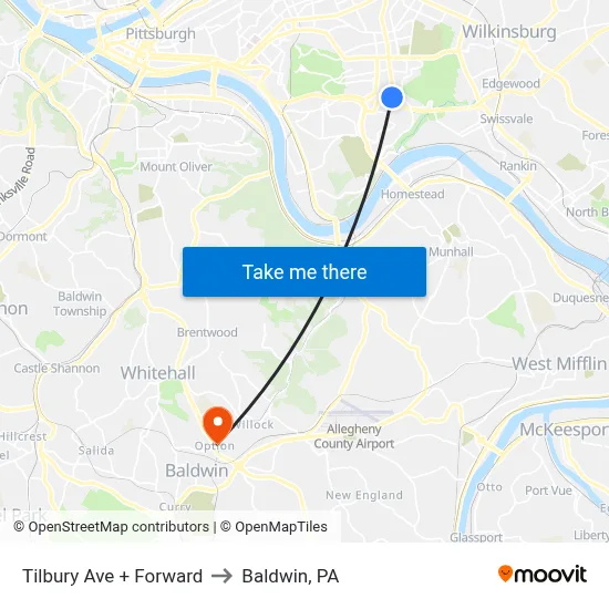 Tilbury Ave + Forward to Baldwin, PA map
