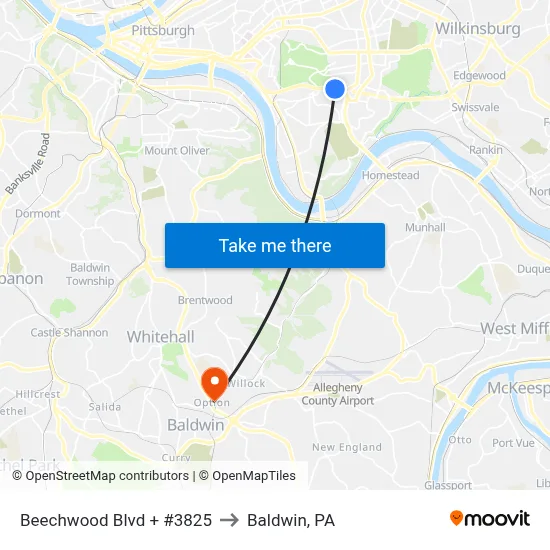 Beechwood Blvd + #3825 to Baldwin, PA map