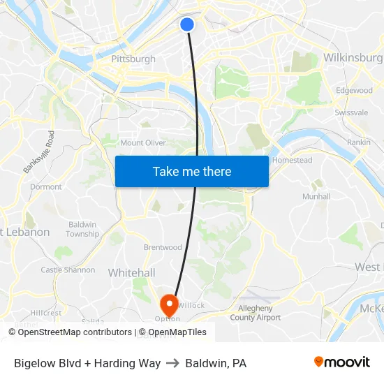 Bigelow Blvd + Harding Way to Baldwin, PA map