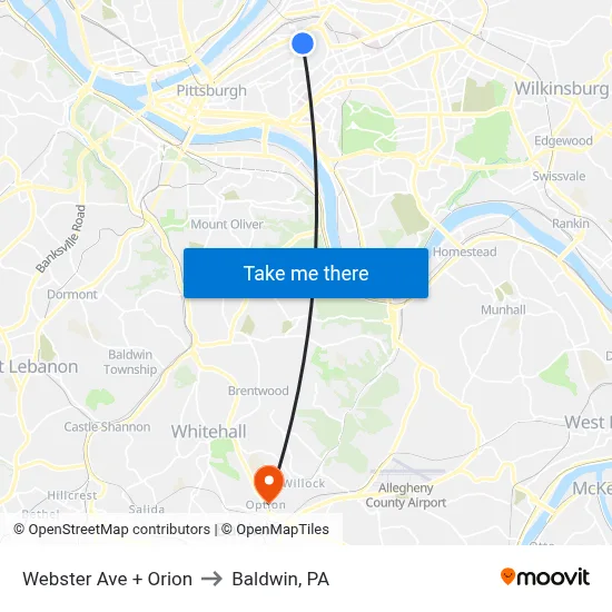 Webster Ave + Orion to Baldwin, PA map