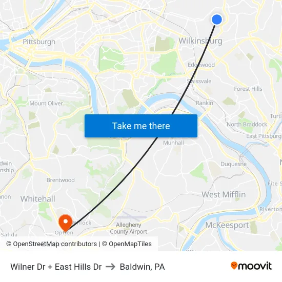Wilner Dr + East Hills Dr to Baldwin, PA map