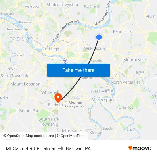 Mt Carmel Rd + Calmar to Baldwin, PA map