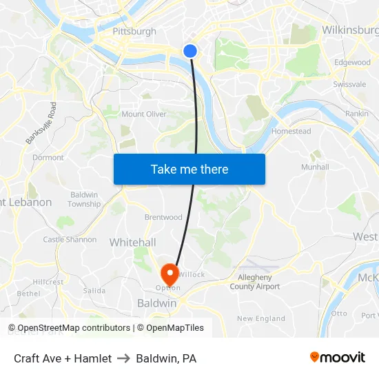Craft Ave + Hamlet to Baldwin, PA map