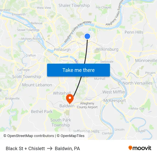 Black St + Chislett to Baldwin, PA map