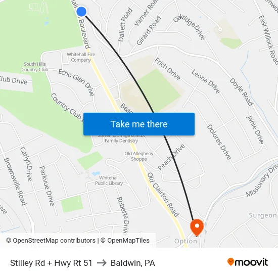 Stilley Rd + Hwy Rt 51 to Baldwin, PA map