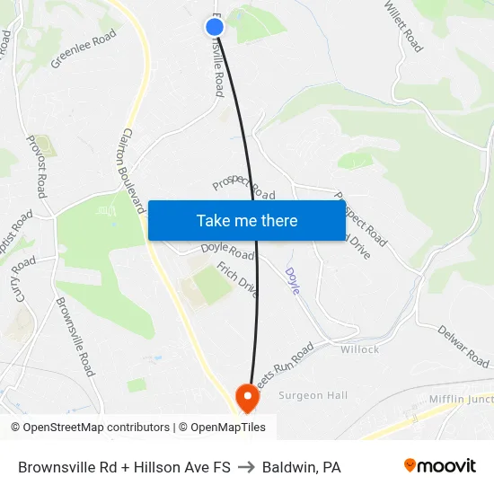 Brownsville Rd + Hillson Ave FS to Baldwin, PA map