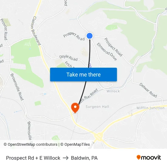 Prospect Rd + E Willock to Baldwin, PA map