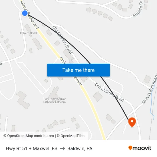 Hwy Rt 51 + Maxwell FS to Baldwin, PA map