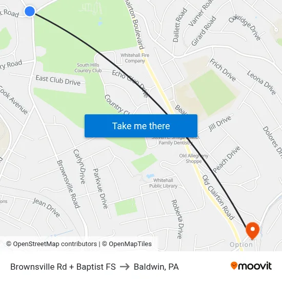 Brownsville Rd + Baptist FS to Baldwin, PA map