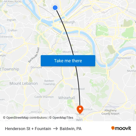 Henderson St + Fountain to Baldwin, PA map