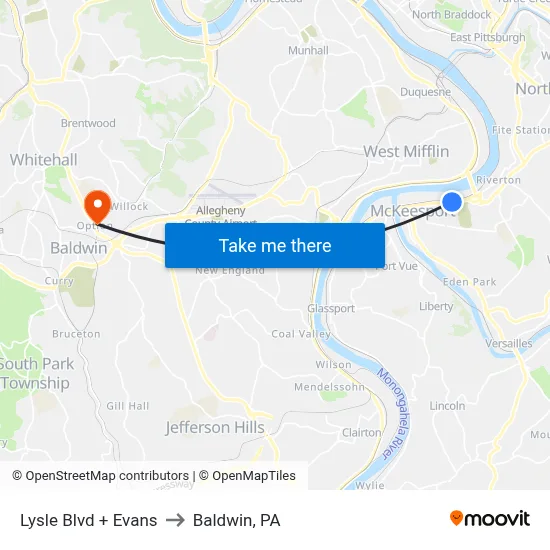 Lysle Blvd + Evans to Baldwin, PA map