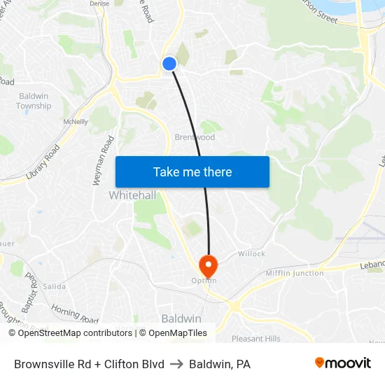 Brownsville Rd + Clifton Blvd to Baldwin, PA map