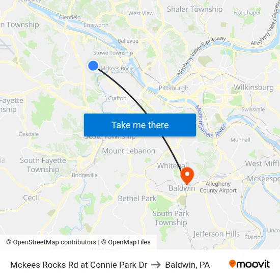 Mckees Rocks Rd at Connie Park Dr to Baldwin, PA map