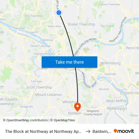 The Block at Northway at Northway Apartments to Baldwin, PA map