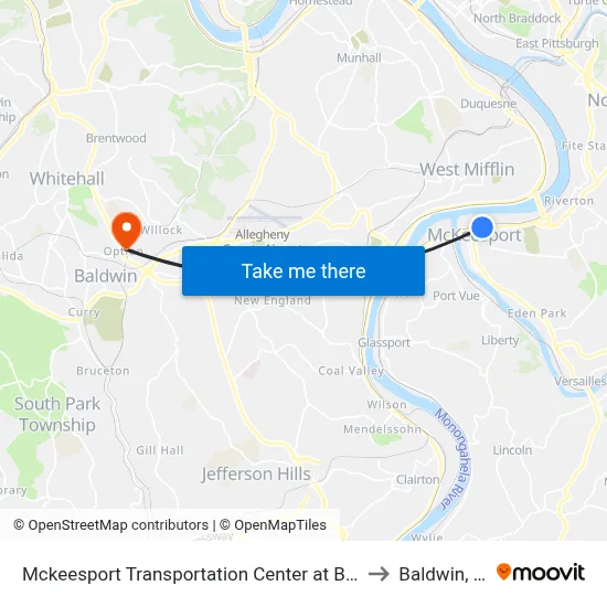 Mckeesport Transportation Center at Bay #4 to Baldwin, PA map