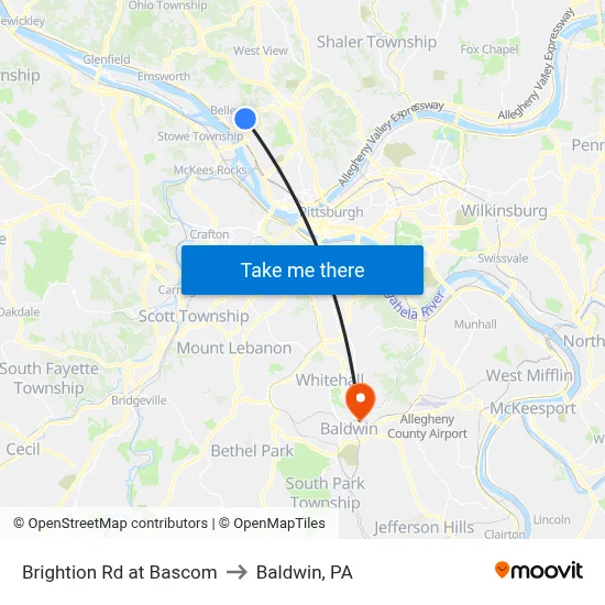 Brightion Rd at Bascom to Baldwin, PA map