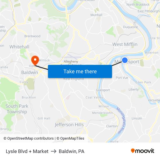 Lysle Blvd + Market to Baldwin, PA map