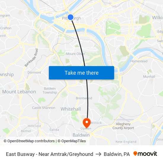 East Busway - Near Amtrak/Greyhound to Baldwin, PA map