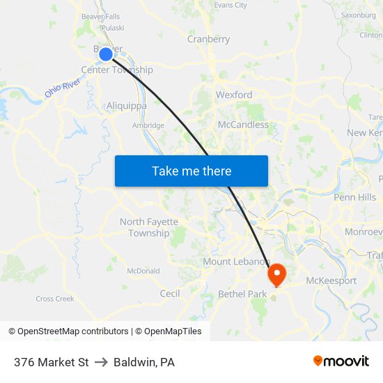 376 Market St to Baldwin, PA map
