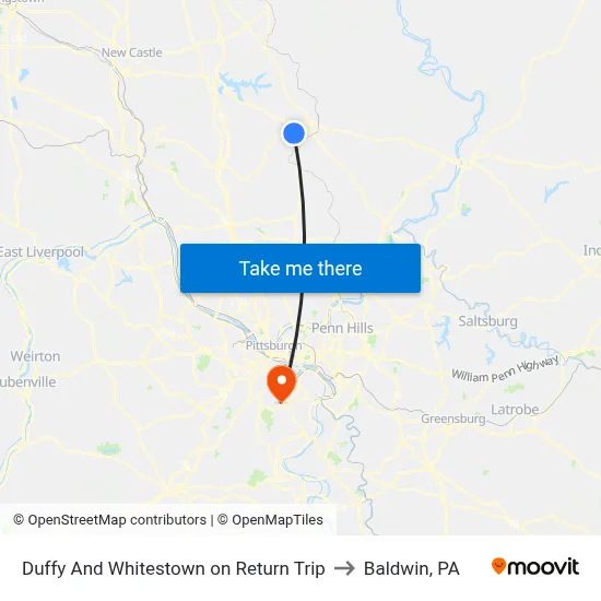 Duffy And Whitestown on Return Trip to Baldwin, PA map