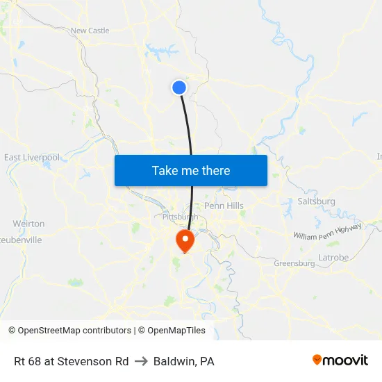Rt 68 at Stevenson Rd to Baldwin, PA map